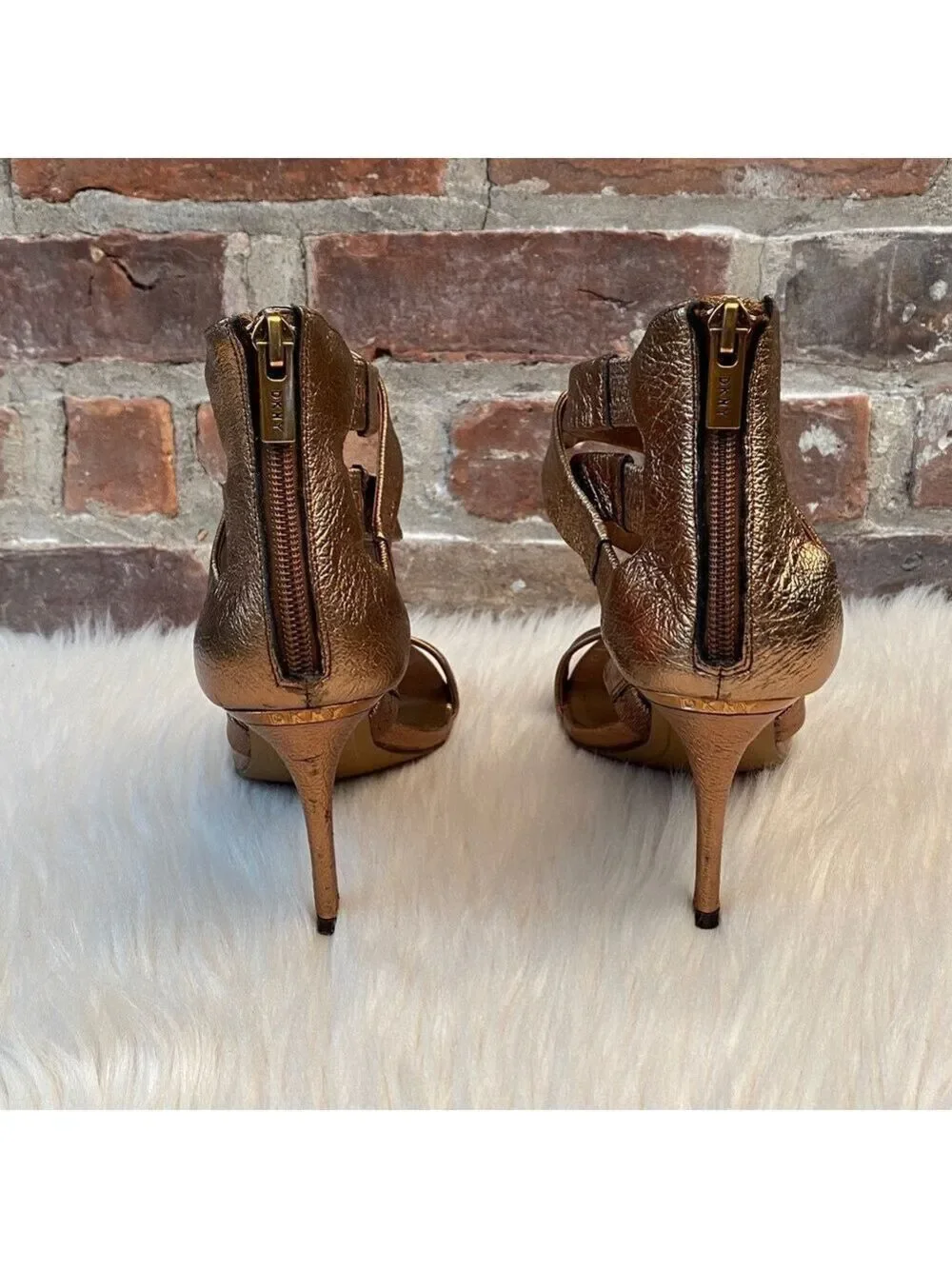 DKNY Iggi Bronze Strappy Heels, Size 7